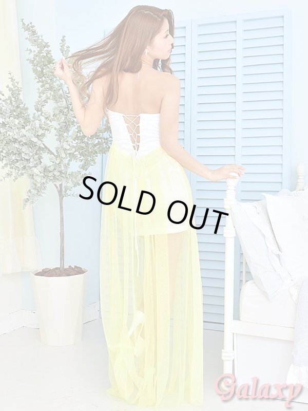 画像11: Back編み上げ*オーロラビジュー付薔薇柄レース装飾*パステルカラーチュール重ねサテンミニinロングドレス*2color (11)