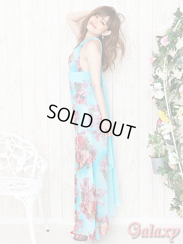 画像3: フラワーモチーフレースネック*ヴィンテージ水彩フラワーシフォンロングドレス*2color  (3)