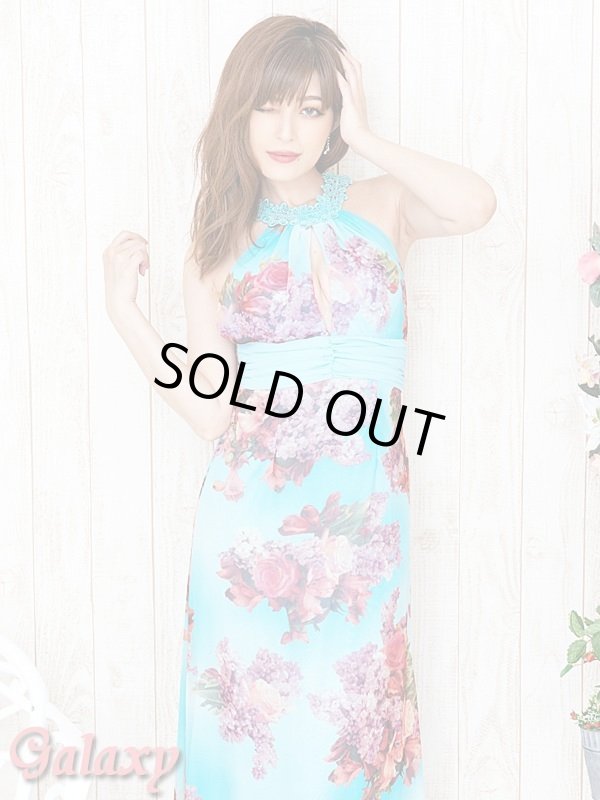 画像2: フラワーモチーフレースネック*ヴィンテージ水彩フラワーシフォンロングドレス*2color  (2)