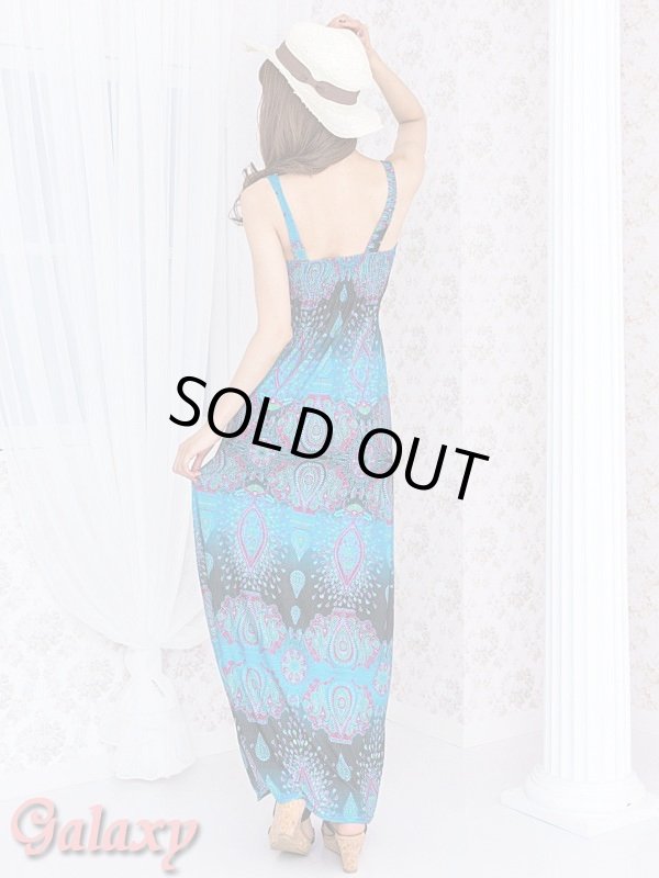 画像5: エスニック孔雀柄*マキシ丈リゾートマキシワンピ (5)