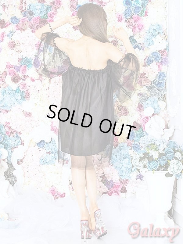 画像11: 無地ボートネックオフショル*ベアトップチュールワンピース*3color (11)