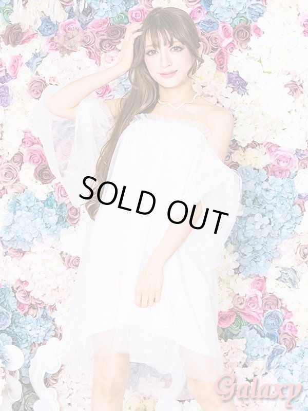 画像13: 無地ボートネックオフショル*ベアトップチュールワンピース*3color (13)