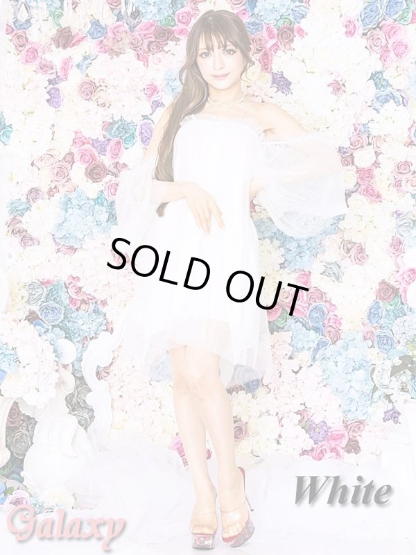 画像14: 無地ボートネックオフショル*ベアトップチュールワンピース*3color (14)