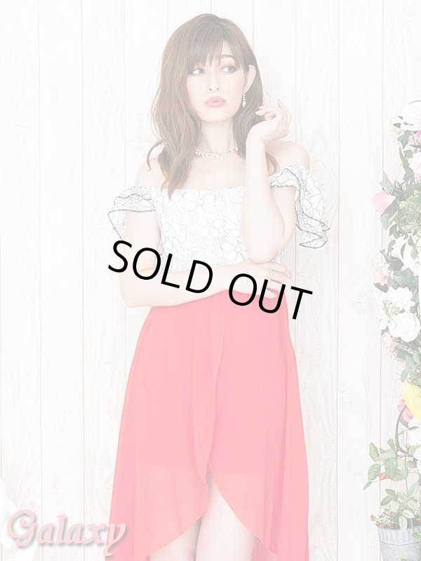 画像2: 花柄ステッチ*フリルオフショルダー*シフォン切替ミニinドレス*3olor (2)