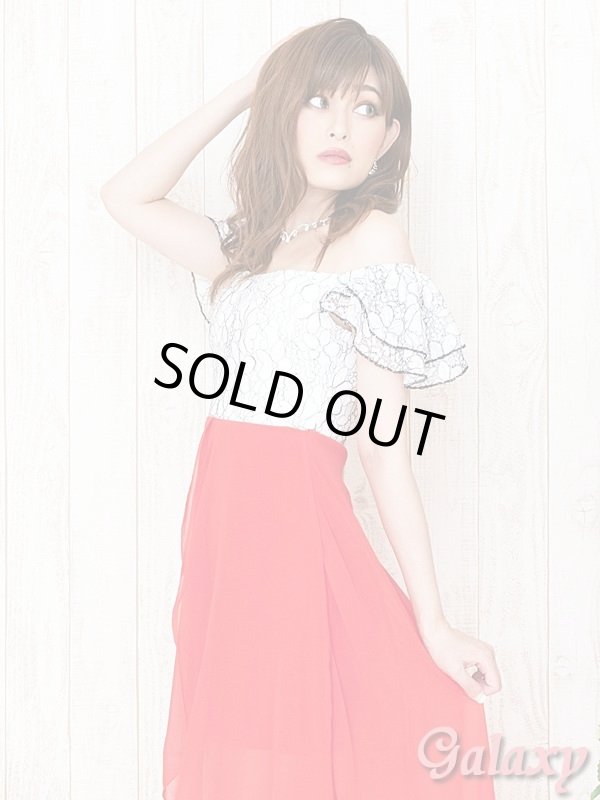 画像4: 花柄ステッチ*フリルオフショルダー*シフォン切替ミニinドレス*3olor (4)