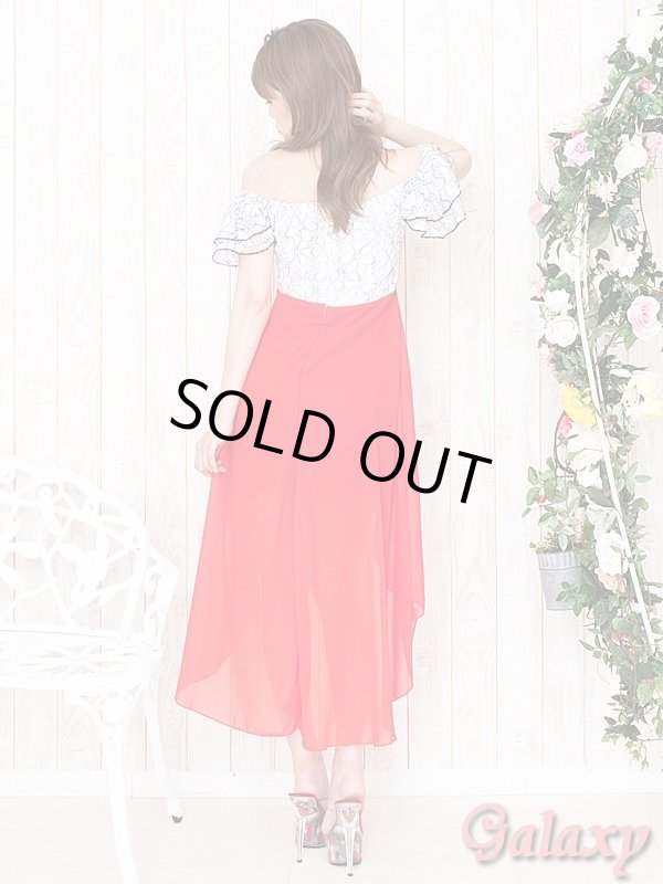 画像5: 花柄ステッチ*フリルオフショルダー*シフォン切替ミニinドレス*3olor (5)