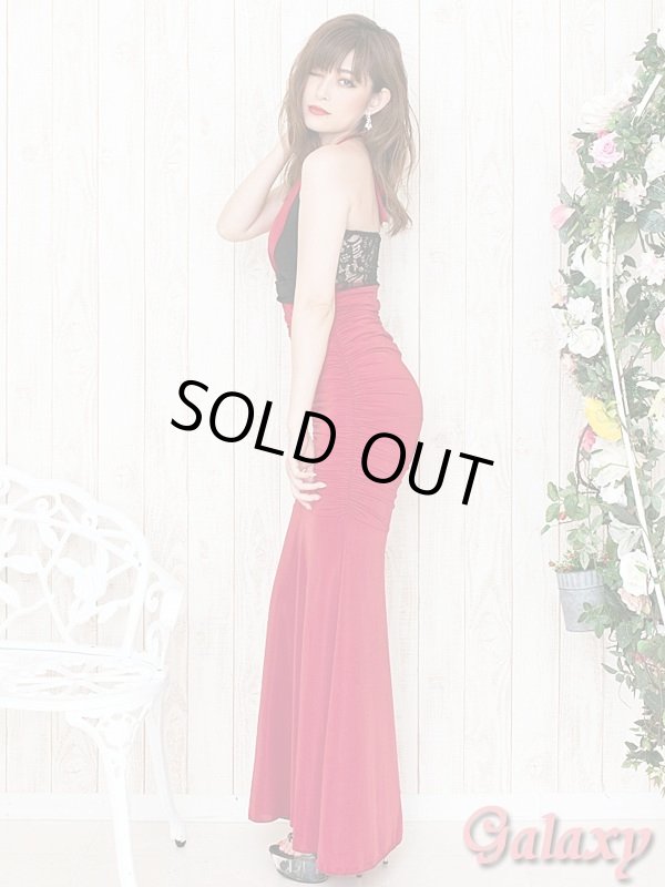 画像3: GOLDバックル付*バイカラーギャザーマーメイドラインホルターロングドレス*2color (3)