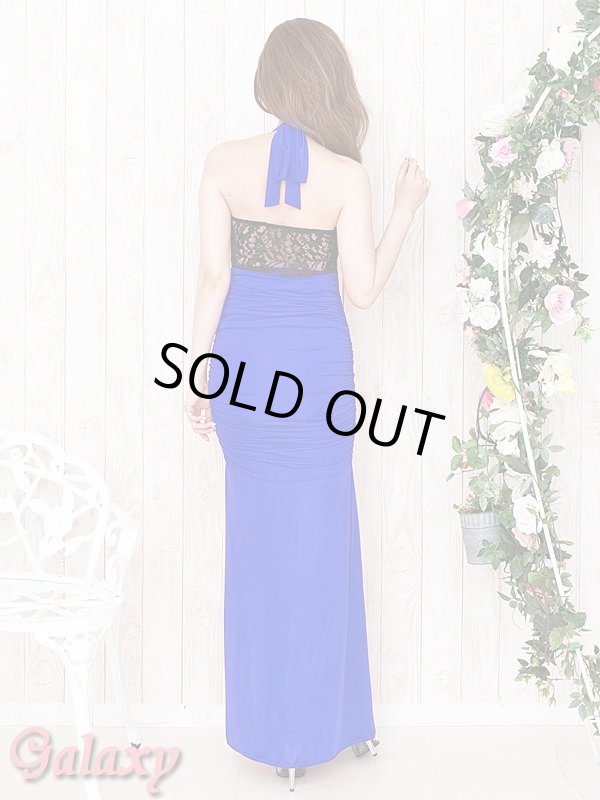 画像11: GOLDバックル付*バイカラーギャザーマーメイドラインホルターロングドレス*2color (11)