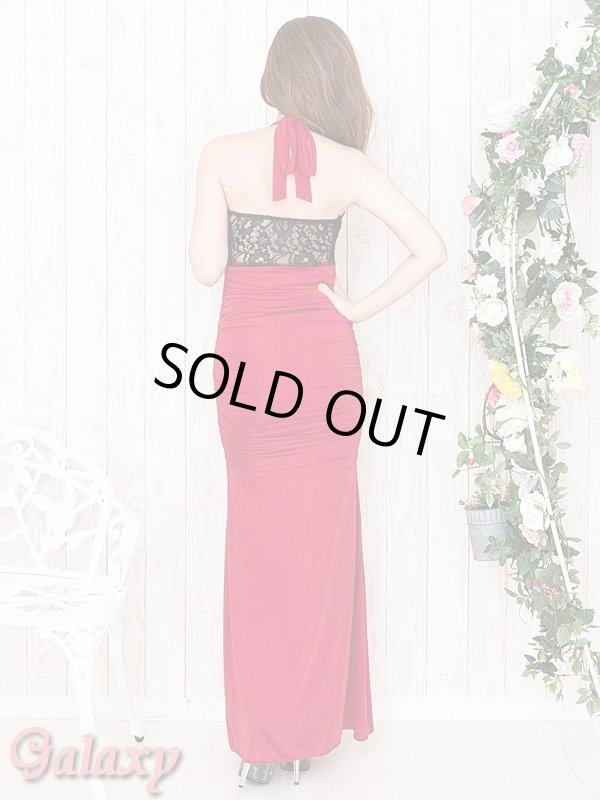 画像5: GOLDバックル付*バイカラーギャザーマーメイドラインホルターロングドレス*2color (5)