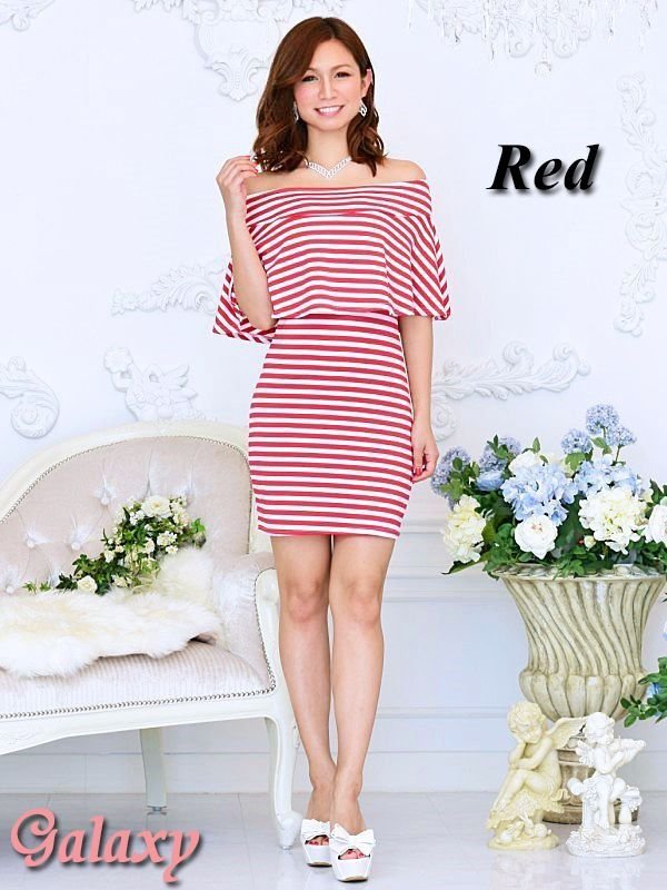 画像2: オフショルダーネック*ストレッチボーダーワンピース*2color (2)