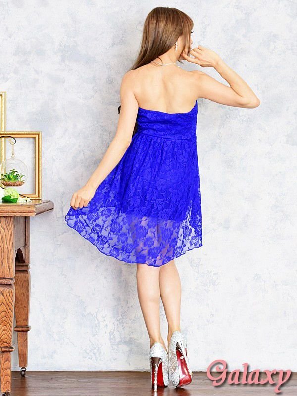 画像4: 胸元クロスデザイン*レースアシンメぺプラムミニドレス*4color (4)