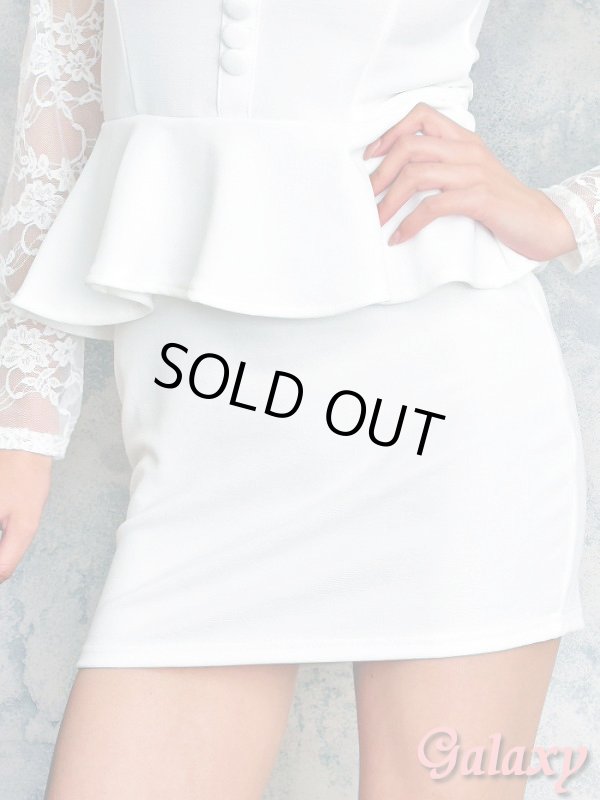 画像6: 飾り釦*長袖レース切り替えぺプラムストレッチミニキャバワンピース*2color (6)