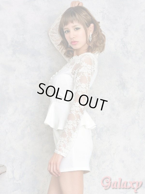 画像3: 飾り釦*長袖レース切り替えぺプラムストレッチミニキャバワンピース*2color (3)