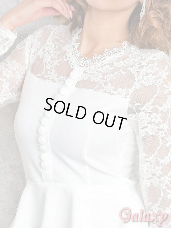 画像5: 飾り釦*長袖レース切り替えぺプラムストレッチミニキャバワンピース*2color (5)