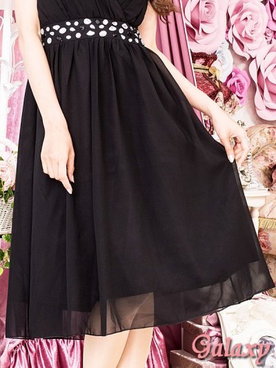 画像3: 【大きいサイズ】胸元プリーツ*胸下ジュエル*Aライン*ミディアムパーティードレス*3color*XL/XXL/XXXL