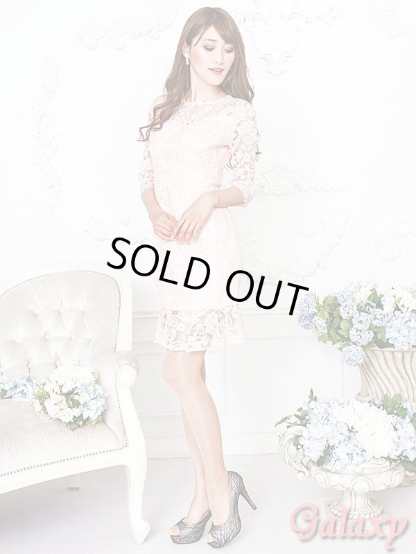 画像4: 【上質】総レース*エレガント*ラウンドネック*五分袖ミディアムワンピースドレス*1color (4)