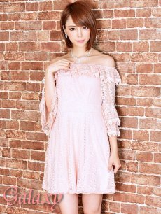 画像7: リーフ柄総レース*オフショル長袖ワンピース*3color*S/M (7)