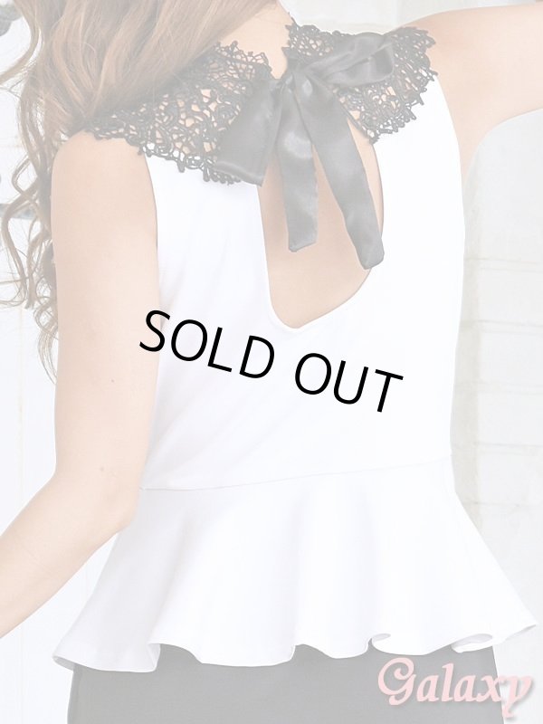 画像9: バックリボン*デコルテレースデザイン*ぺプラムストレッチミニドレス*4color*M/L/XL  (9)