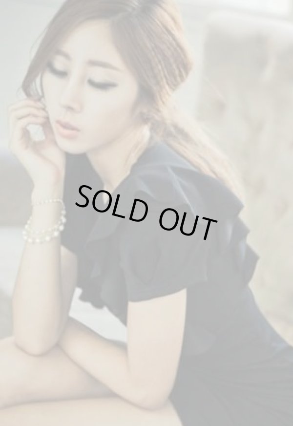 画像8: Vネックフリル袖*シャーリング入りミニワンピースドレス*2color*M/L/XL/XXL/3XL/4XL (8)