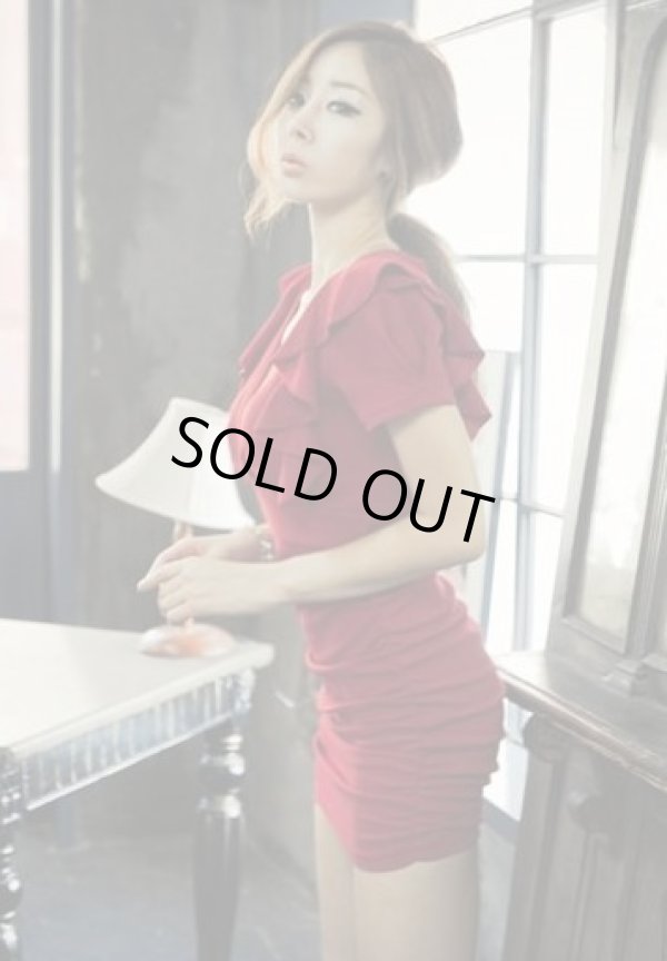 画像3: Vネックフリル袖*シャーリング入りミニワンピースドレス*2color*M/L/XL/XXL/3XL/4XL (3)