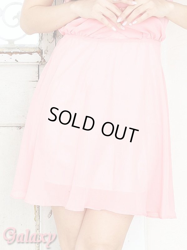 画像9: フロントカシュクール風*シフォンノースリーブミニワンピースドレス (9)