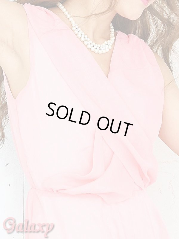 画像8: フロントカシュクール風*シフォンノースリーブミニワンピースドレス (8)