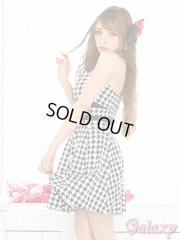 画像4: 千鳥格子柄*ウエストライン*ストレッチ*ミニベアフレアーワンピース*1color (4)