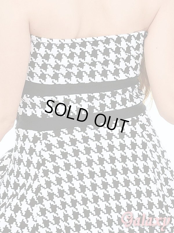 画像10: 千鳥格子柄*ウエストライン*ストレッチ*ミニベアフレアーワンピース*1color (10)