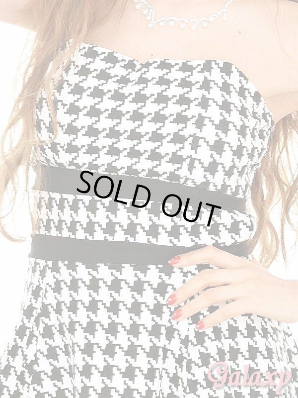 画像8: 千鳥格子柄*ウエストライン*ストレッチ*ミニベアフレアーワンピース*1color (8)