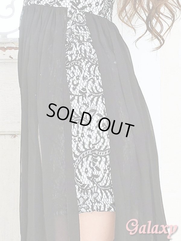 画像9: サイドスリットシフォンベール*レース重ねキャバドレス (9)