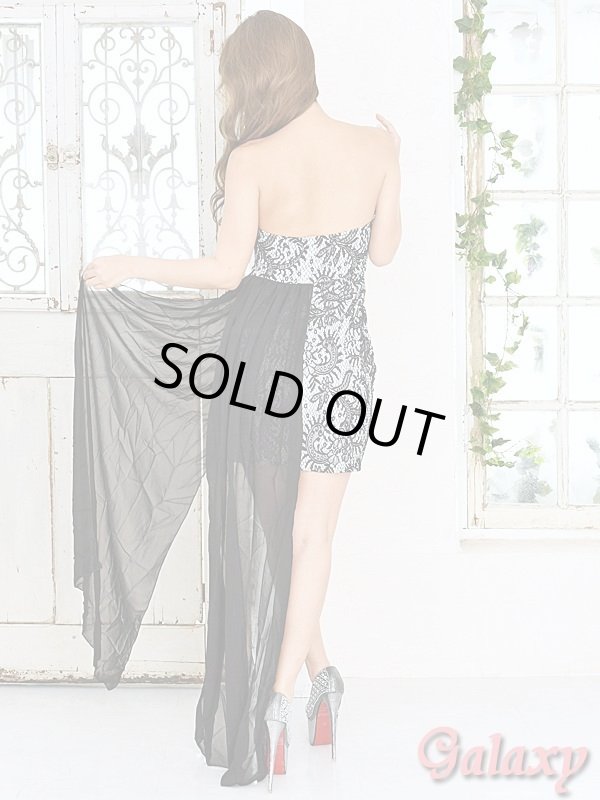 画像5: サイドスリットシフォンベール*レース重ねキャバドレス (5)