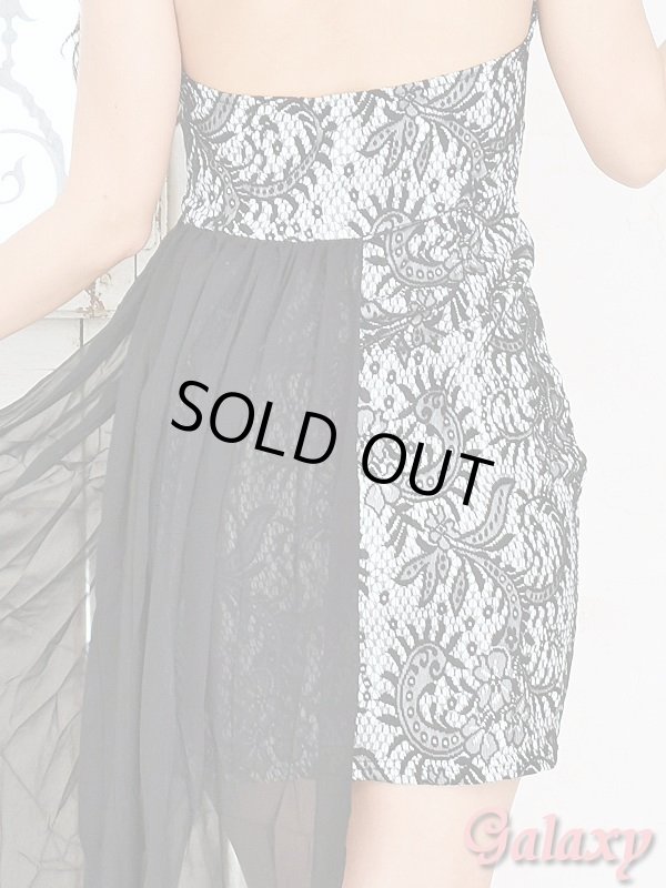 画像8: サイドスリットシフォンベール*レース重ねキャバドレス (8)