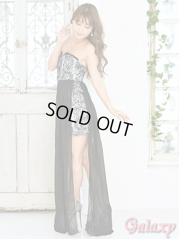 画像4: サイドスリットシフォンベール*レース重ねキャバドレス (4)