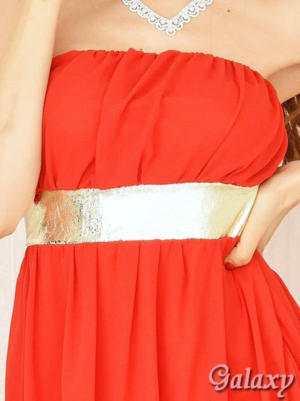 画像6: 胸下メタリックゴールドライン*シフォンアシンメトリー*フィッシュテールドレス*4color*M/L (6)