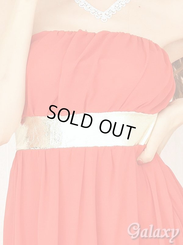 画像6: 胸下メタリックゴールドライン*シフォンアシンメトリー*フィッシュテールドレス*4color*M/L (6)