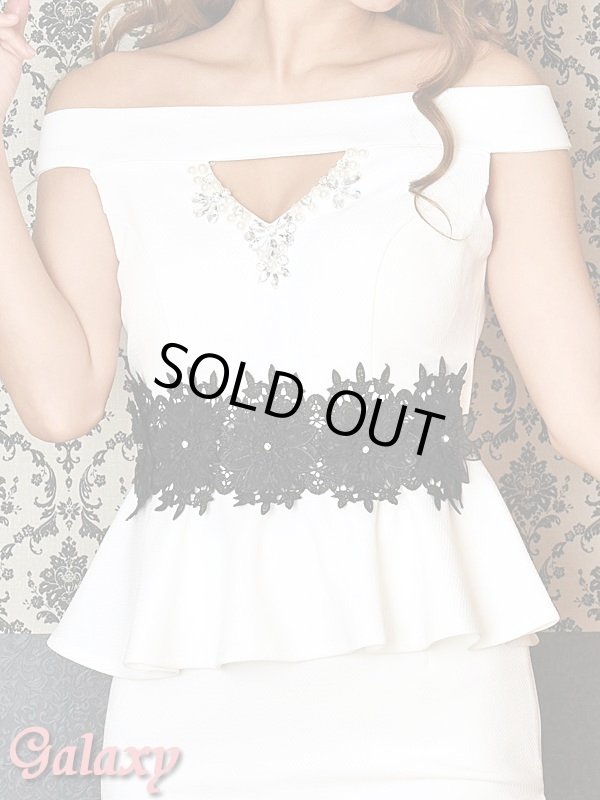 画像8: 【Rich or Die】ビジュー&立体フラワーレース装飾*テトラカット*バイカラー*オフショル*セットアップミニドレス (8)