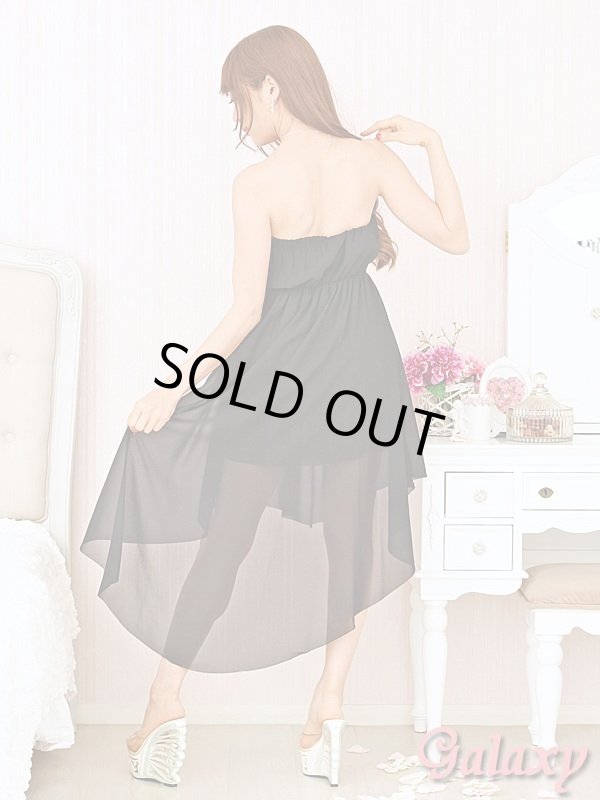 画像15: 胸下メタリックゴールドライン*シフォンアシンメトリー*フィッシュテールドレス*4color*M/L (15)