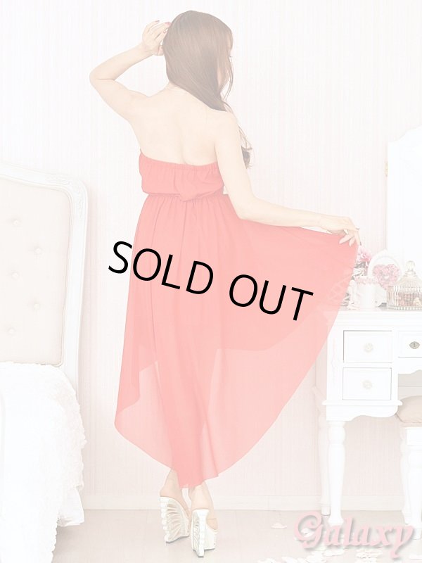 画像3: 胸下メタリックゴールドライン*シフォンアシンメトリー*フィッシュテールドレス*4color*M/L (3)