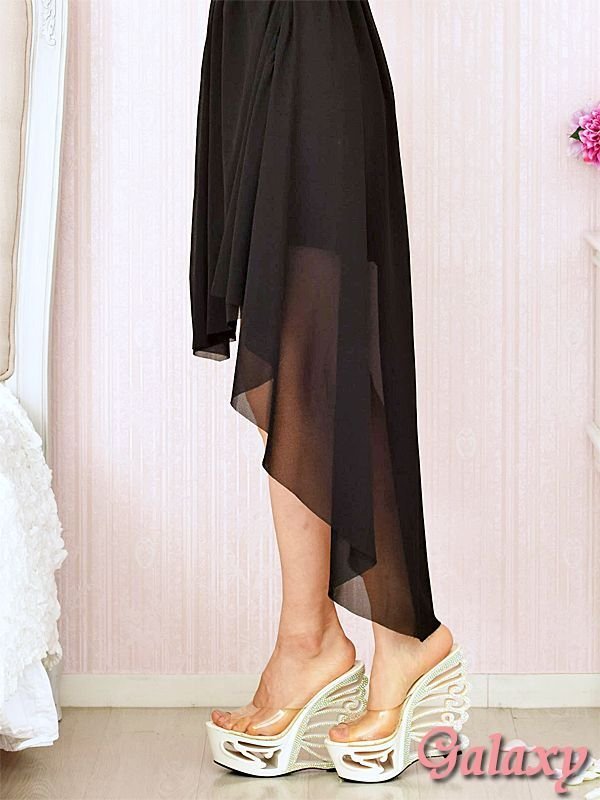 画像18: 胸下メタリックゴールドライン*シフォンアシンメトリー*フィッシュテールドレス*4color*M/L (18)