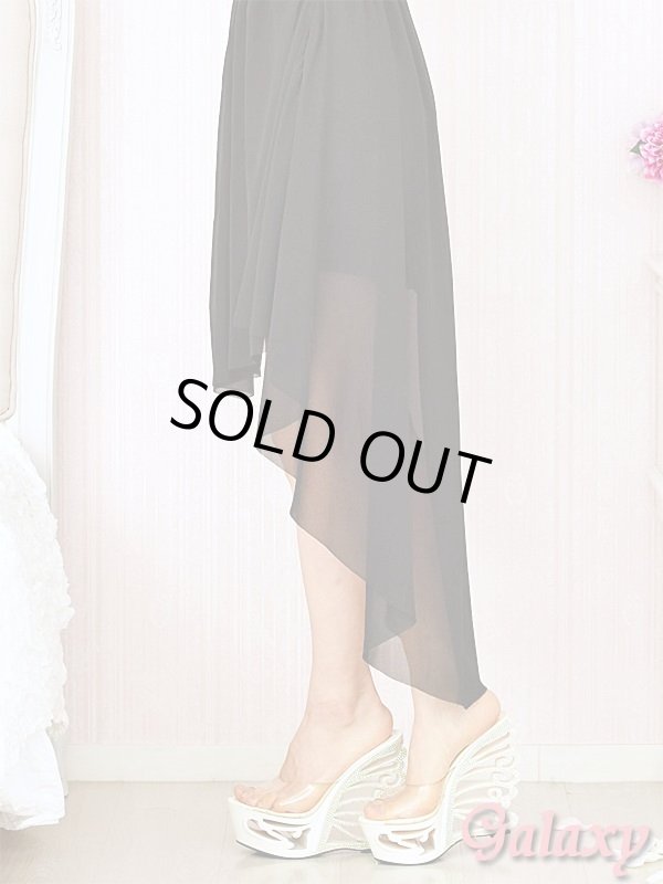 画像18: 胸下メタリックゴールドライン*シフォンアシンメトリー*フィッシュテールドレス*4color*M/L (18)