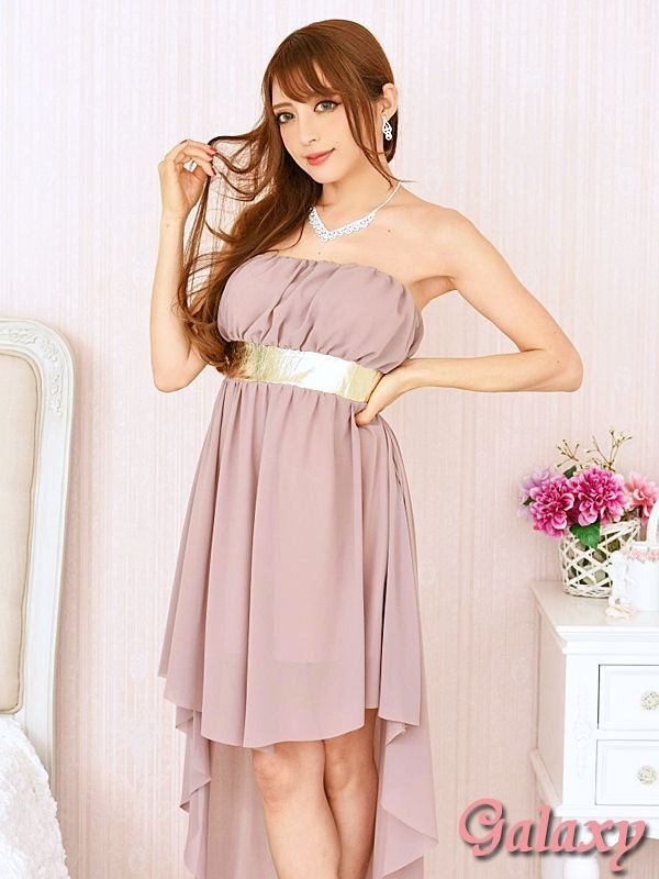 画像22: 胸下メタリックゴールドライン*シフォンアシンメトリー*フィッシュテールドレス*4color*M/L (22)