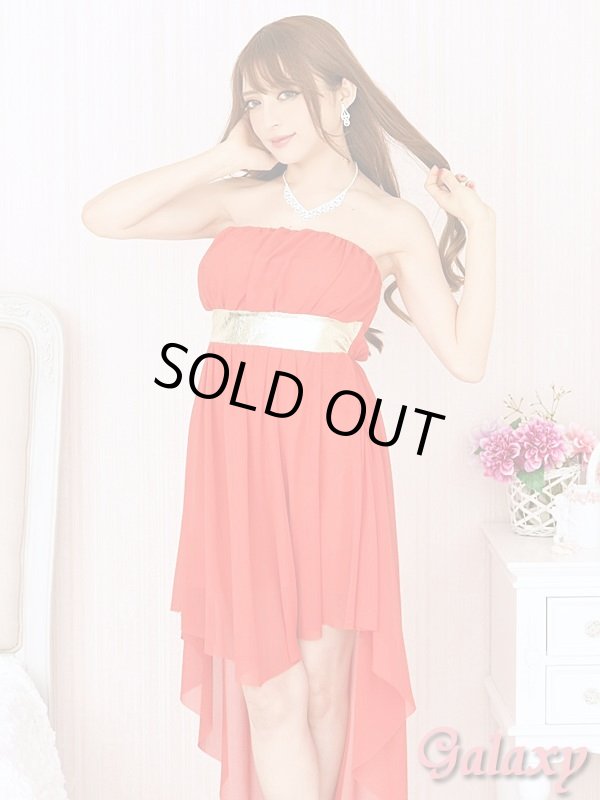 画像4: 胸下メタリックゴールドライン*シフォンアシンメトリー*フィッシュテールドレス*4color*M/L (4)