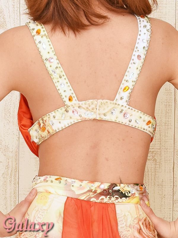 画像8: 胸元サテンプリーツ*チェーン＆ローズ柄*バックテールデザイン*シフォンロングドレス *1color (8)