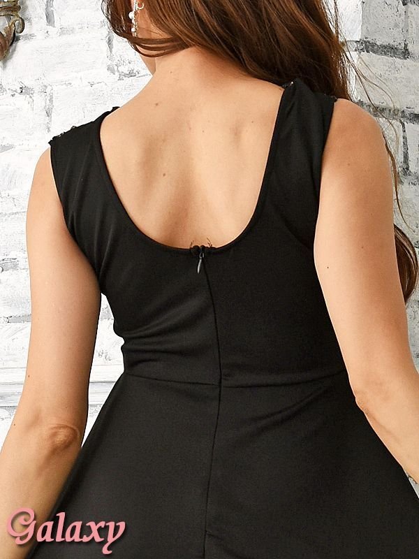 画像9: SEXYノースリーブ*ゴールドレース重ね*シフォン切替*フレアーミニドレス*1color (9)