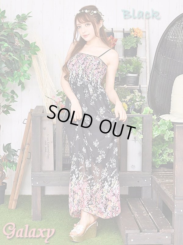 画像6: 胸元シャーリング*ボヘミアン小花柄*シフォン*リゾートマキシワンピース*2color (6)