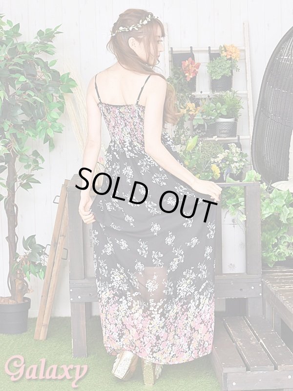 画像7: 胸元シャーリング*ボヘミアン小花柄*シフォン*リゾートマキシワンピース*2color (7)