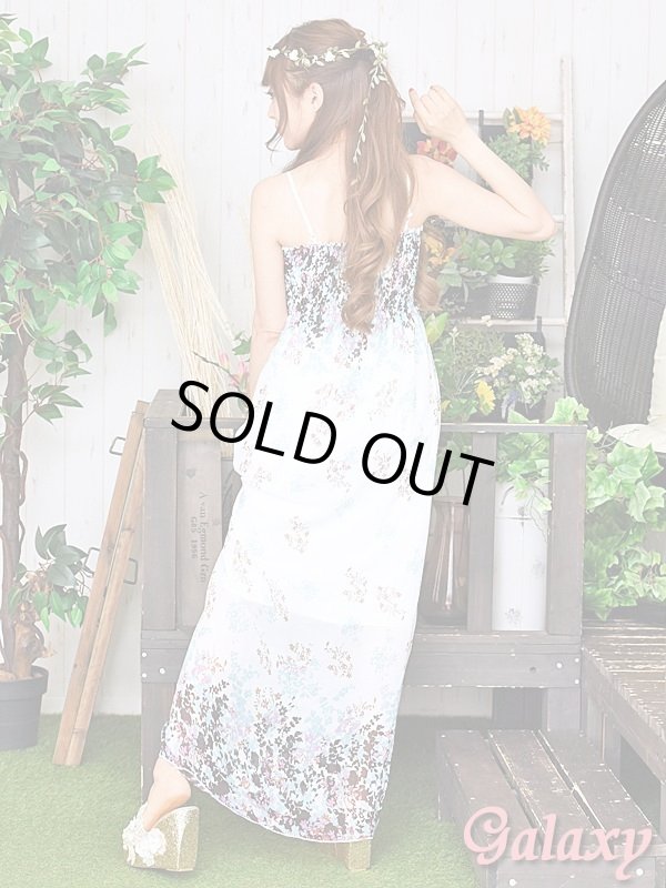 画像2: 胸元シャーリング*ボヘミアン小花柄*シフォン*リゾートマキシワンピース*2color (2)