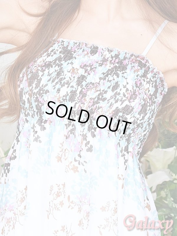 画像4: 胸元シャーリング*ボヘミアン小花柄*シフォン*リゾートマキシワンピース*2color (4)