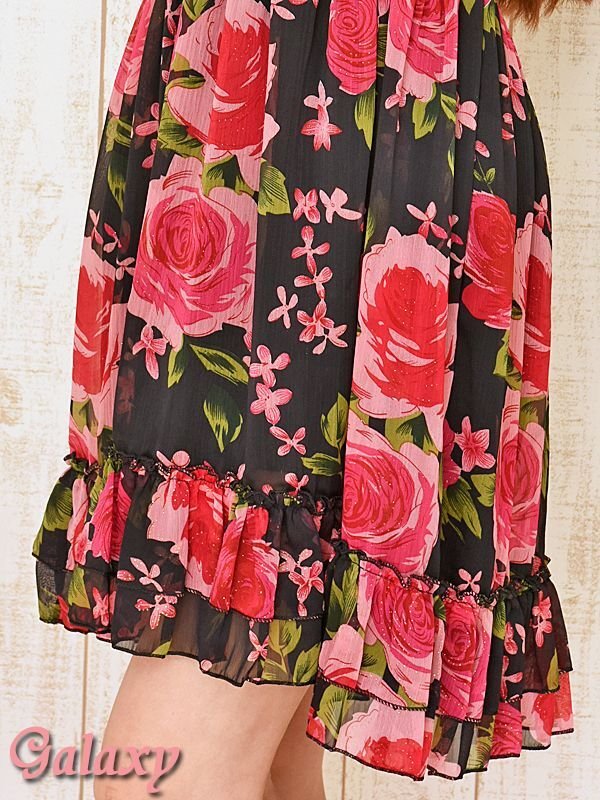 画像9: CUTE花柄シフォン*胸元シャーリング*リゾート*ミニワンピース*2color (9)