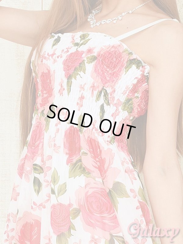 画像17: CUTE花柄シフォン*胸元シャーリング*リゾート*ミニワンピース*2color (17)